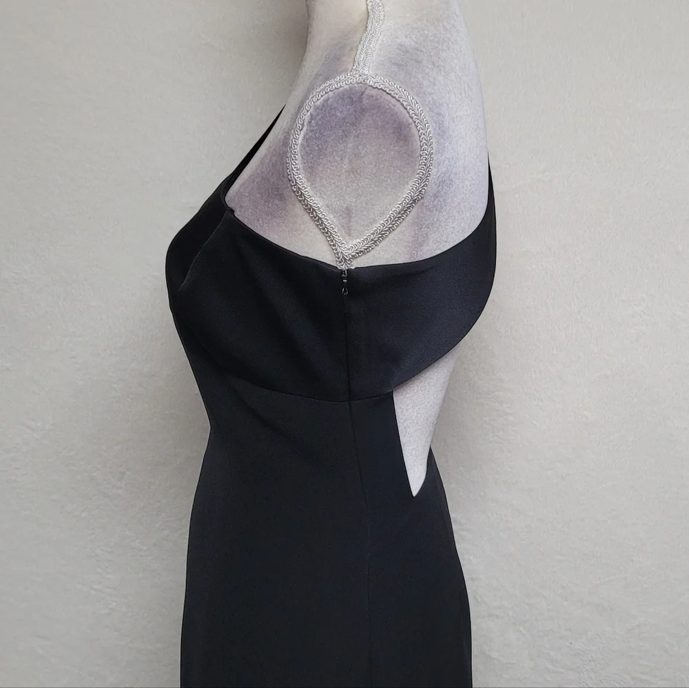 Vintage Andrea Polizzi Black Satin Crepe One-Shoulder Thigh Slit Backless Gown 6 - Picture 8 of 12